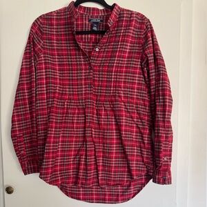 LANDS END Women’s Shirt Top Blouse Red Black Silver Plaid Size 4 Small